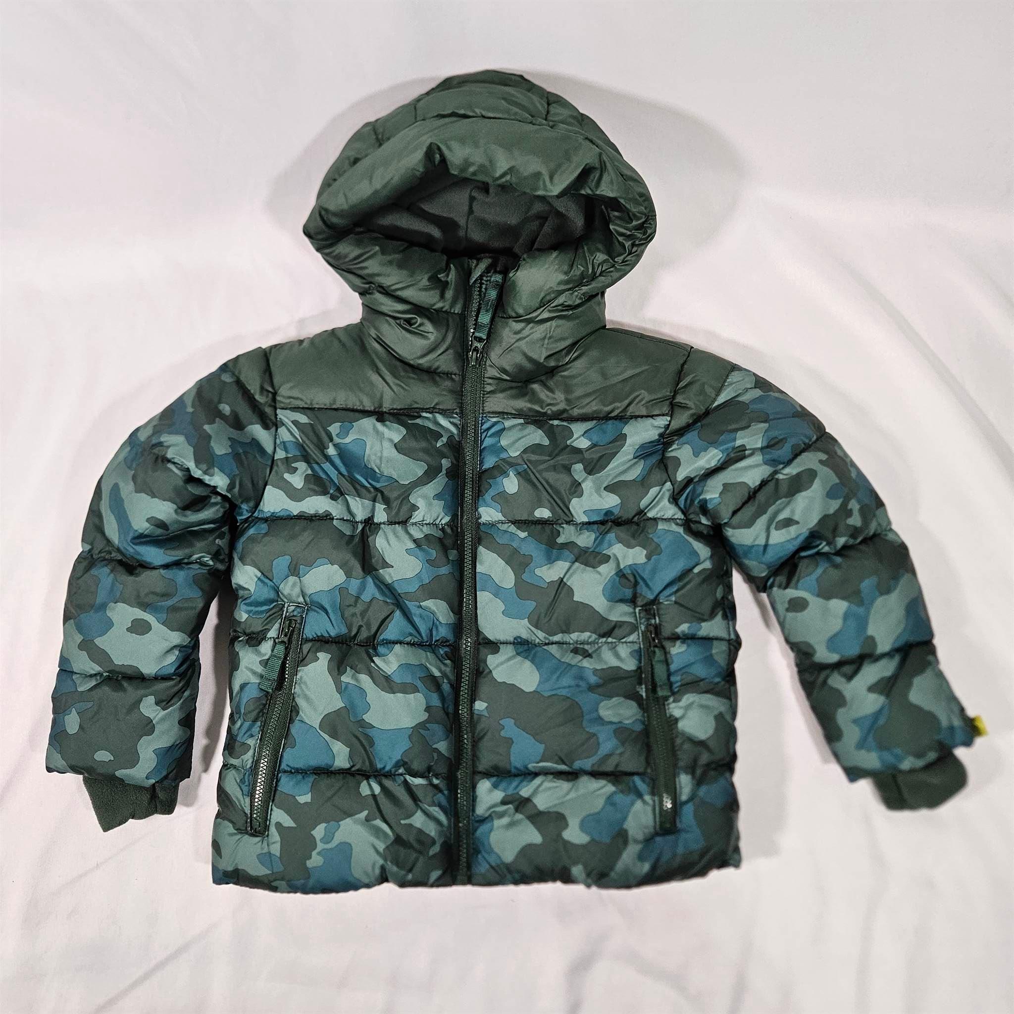 All In Motion Boys' Short Puffer Coat With Hood - Green Camo - XS