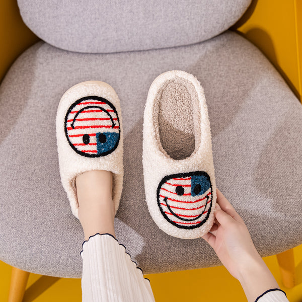 Smiley Face US Flag Slippers