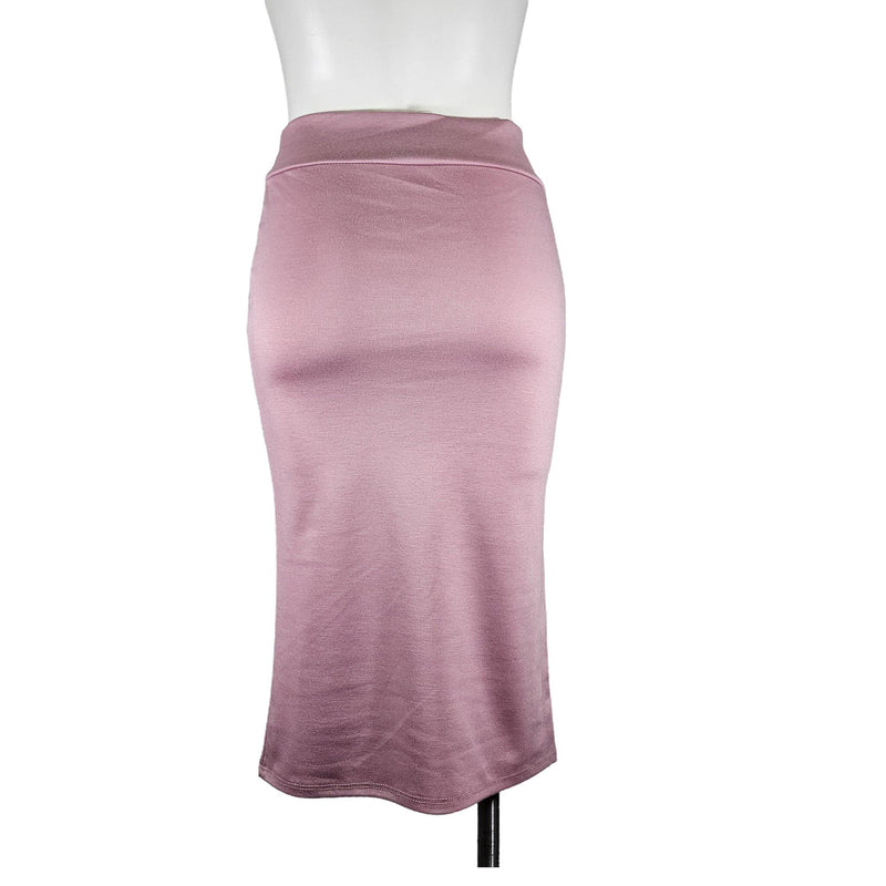 Load image into Gallery viewer, Back view of a coral high-waisted pencil skirt on a mannequin, featuring the straight-cut style and seamless zipper closure.
