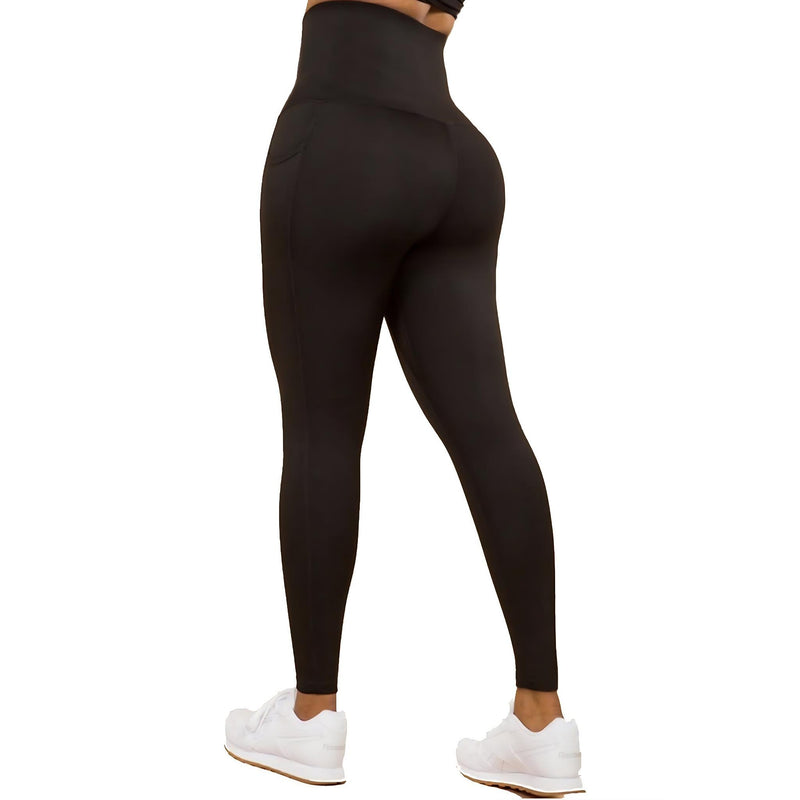Load image into Gallery viewer, Rear view of snug-fit black yoga leggings highlighting the flattering silhouette and seamless design for modern athleisure wear.
