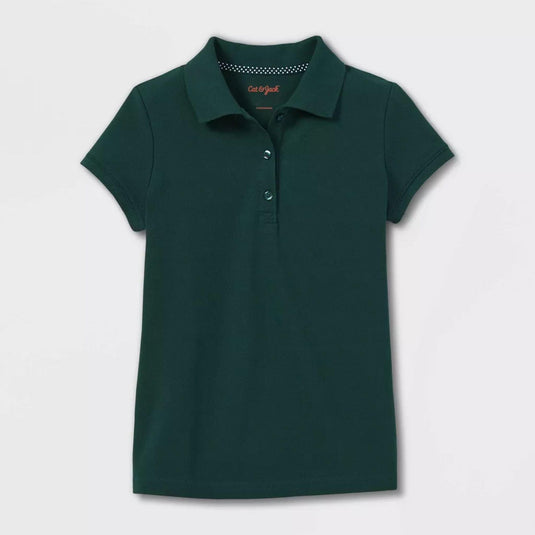Cat & Jack Girls' Short Sleeve Stretch Pique Uniform Polo Shirt - Dark Green Large Plus Shop Now at Rainy Day Deliveries