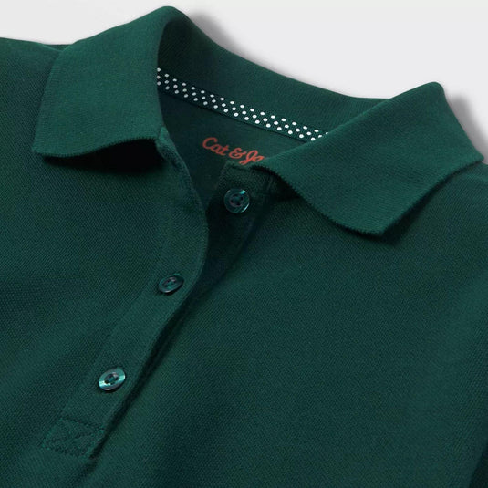 Cat & Jack Girls' Short Sleeve Stretch Pique Uniform Polo Shirt - Dark Green Large Plus Shop Now at Rainy Day Deliveries