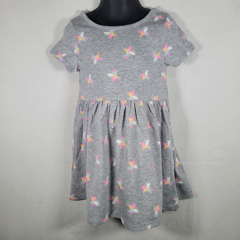 Load image into Gallery viewer, Grayson Mini Short Sleeve Toddler Girls Dress - Gray with Unicorns, 3T - Comfortable Knit Fabric Shop Now at Rainy Day Deliveries
