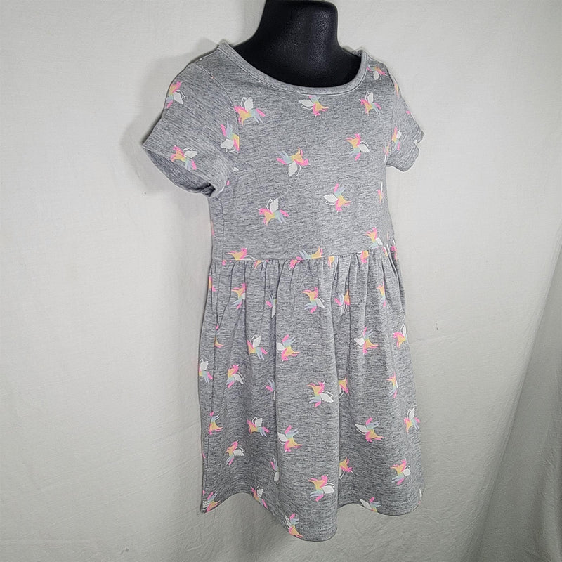 Load image into Gallery viewer, Grayson Mini Short Sleeve Toddler Girls Dress - Gray with Unicorns, 3T - Comfortable Knit Fabric Shop Now at Rainy Day Deliveries
