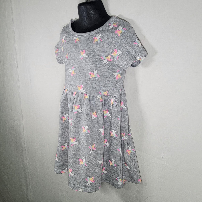 Load image into Gallery viewer, Grayson Mini Short Sleeve Toddler Girls Dress - Gray with Unicorns, 3T - Comfortable Knit Fabric Shop Now at Rainy Day Deliveries
