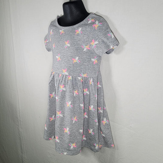 Grayson Mini Short Sleeve Toddler Girls Dress - Gray with Unicorns, 3T - Comfortable Knit Fabric Shop Now at Rainy Day Deliveries