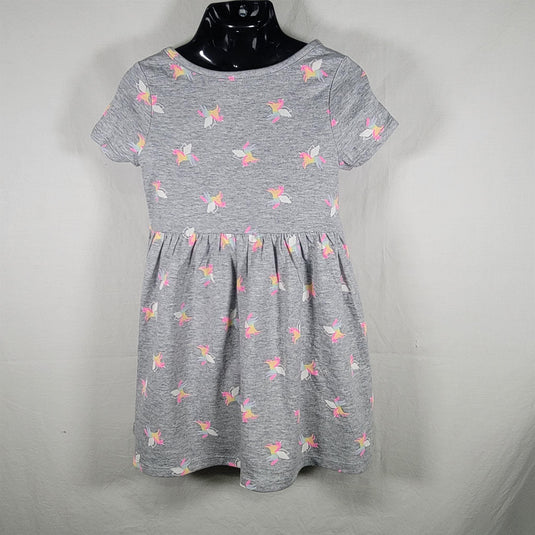 Grayson Mini Short Sleeve Toddler Girls Dress - Gray with Unicorns, 3T - Comfortable Knit Fabric Shop Now at Rainy Day Deliveries