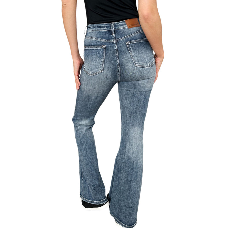 Load image into Gallery viewer, Back view of Judy Blue High Waist Tummy Control Flare Jeans, highlighting the flattering fit, pocket design, and flare leg silhouette.
