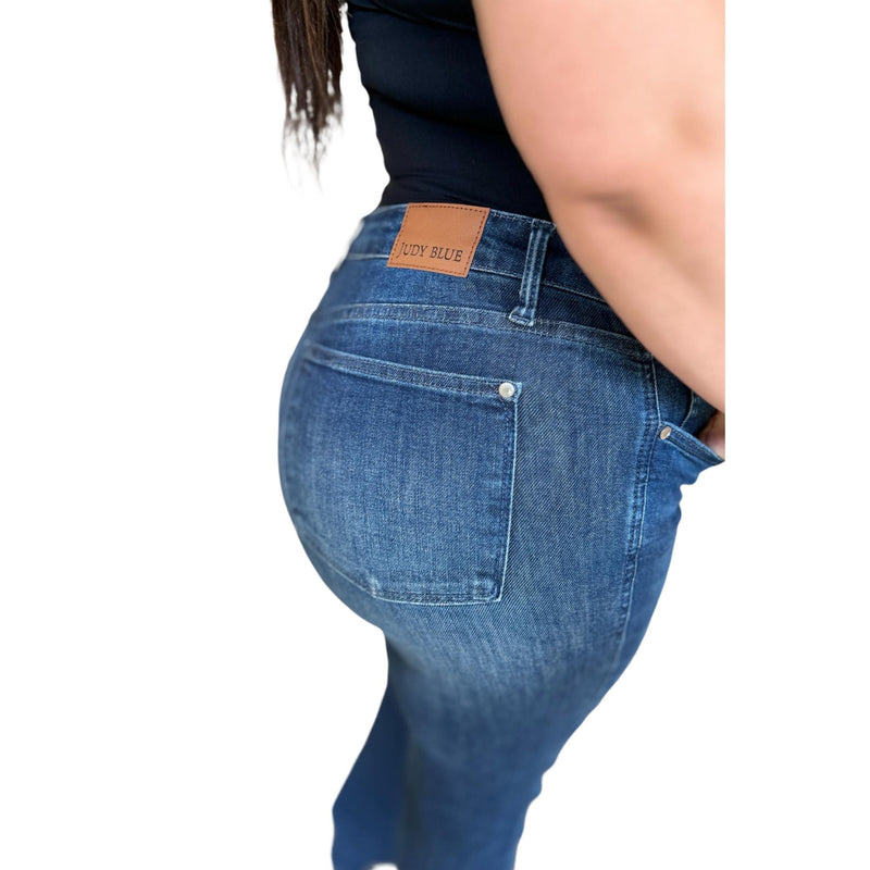 Load image into Gallery viewer, Back view of Judy Blue Full Size Tummy Control Straight Jeans, showcasing the fit and pocket details.
