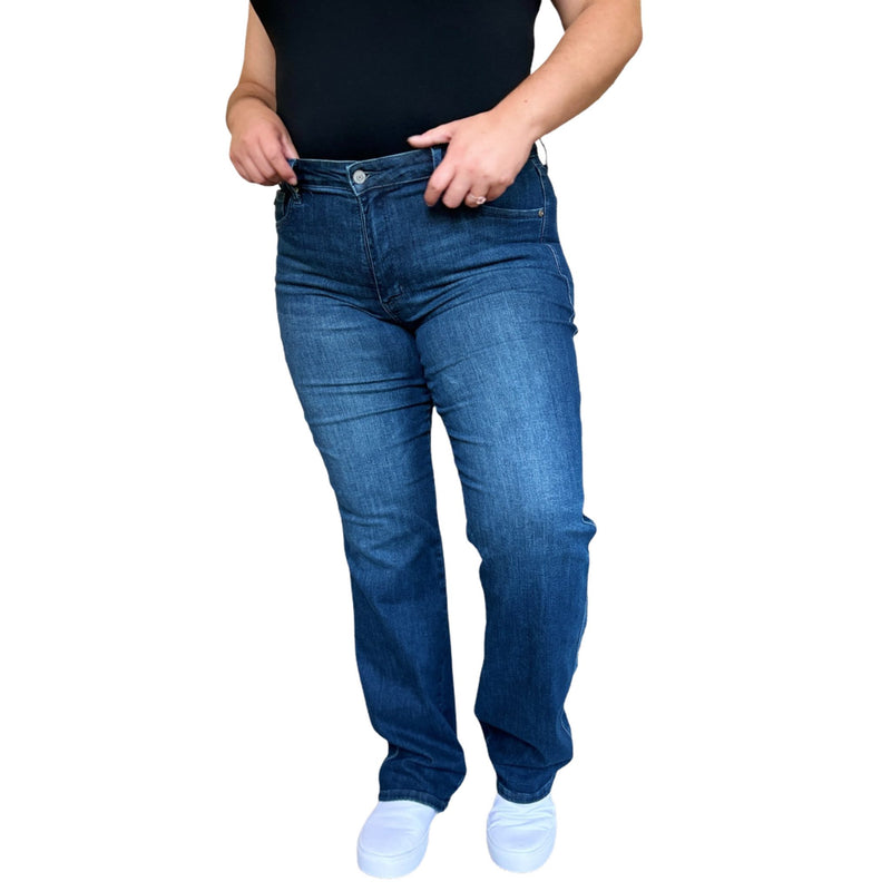 Load image into Gallery viewer, Front view of Judy Blue Full Size Tummy Control Straight Jeans, demonstrating the straight leg design.
