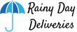 Rainy Day Deliveries logo featuring a blue umbrella icon with the brand name in cursive text.