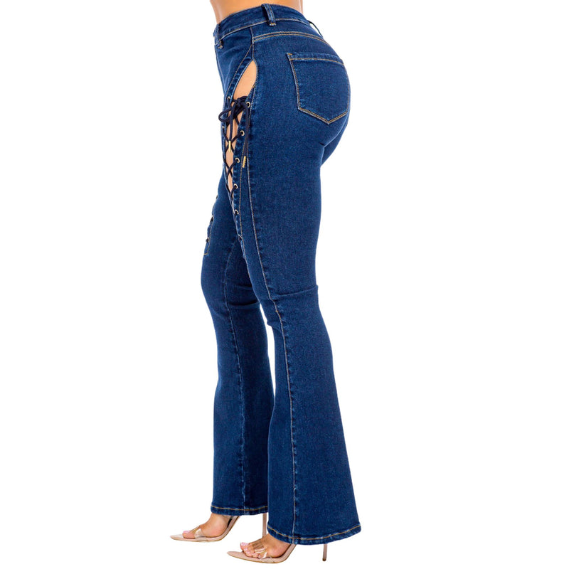 Load image into Gallery viewer, Women&#39;s American Bazi High Rise Lace Up Denim Jeans
