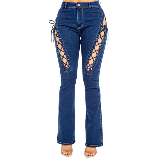 Women's American Bazi High Rise Lace Up Denim Jeans