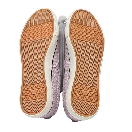 Sole view of women's light lavender vulcanized canvas sneakers with detailed grip pattern for excellent traction.