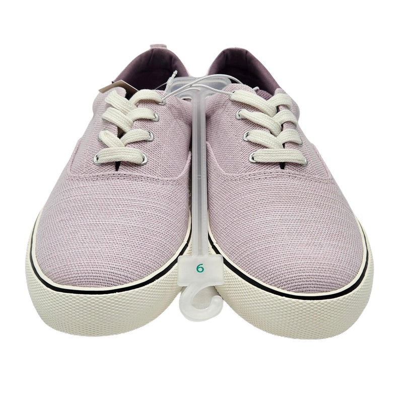Load image into Gallery viewer, Front view of women&#39;s light lavender vulcanized canvas sneakers showcasing classic lace-up design and sturdy build.
