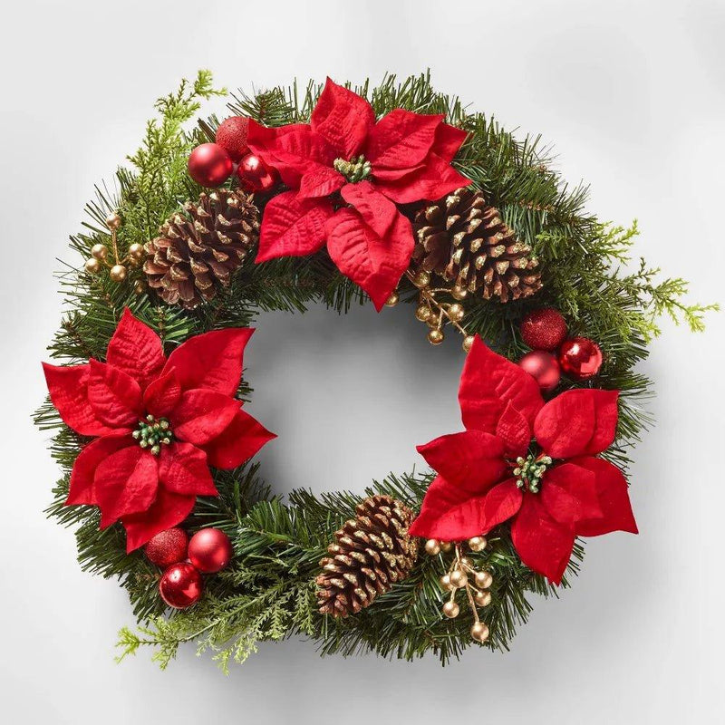 Load image into Gallery viewer, Wondershop 23&quot; Unlit Poinsettia Artificial Christmas Wreath Shop Now at Rainy Day Deliveries
