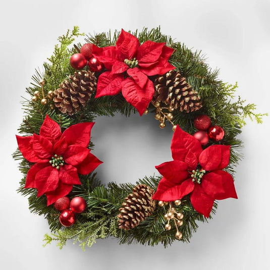 Wondershop 23" Unlit Poinsettia Artificial Christmas Wreath Shop Now at Rainy Day Deliveries