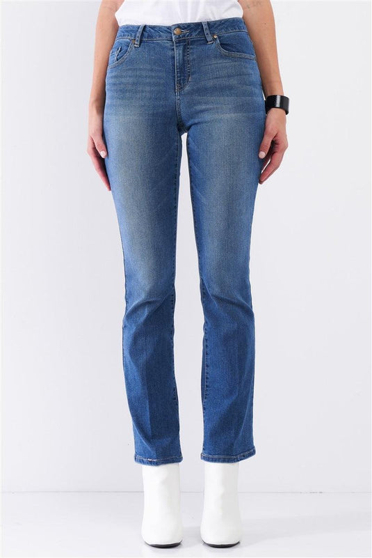 Medium Blue Denim High-Waisted Skinny Boot Recycled Jeans - Medium Lori Denim Shop Now at Rainy Day Deliveries