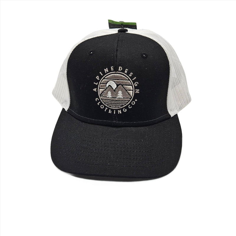 Load image into Gallery viewer, Alpine Design Co Adjustable Trucker Hat - Black with White Mesh Shop Now at Rainy Day Deliveries
