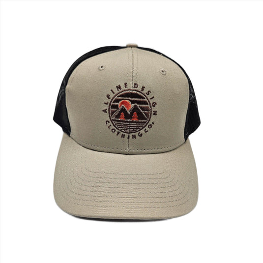 Alpine Design Co Adjustable Trucker Hat - Tan with Black Mesh Shop Now at Rainy Day Deliveries
