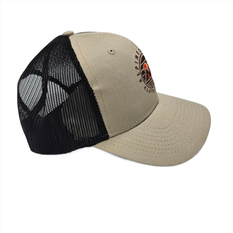Load image into Gallery viewer, Alpine Design Co Adjustable Trucker Hat - Tan with Black Mesh Shop Now at Rainy Day Deliveries
