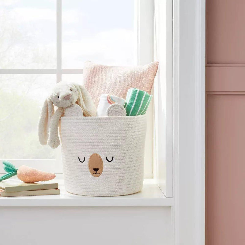 Cloud Island Coil Rope Basket Sleepy Bear Cream Rainy Day