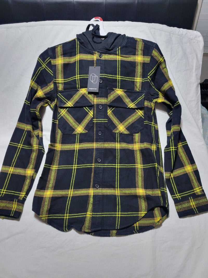 Load image into Gallery viewer, Men&#39;s Thick Woven Flannel Button Down Shirt with Hood by Original Use Shop Now at Rainy Day Deliveries
